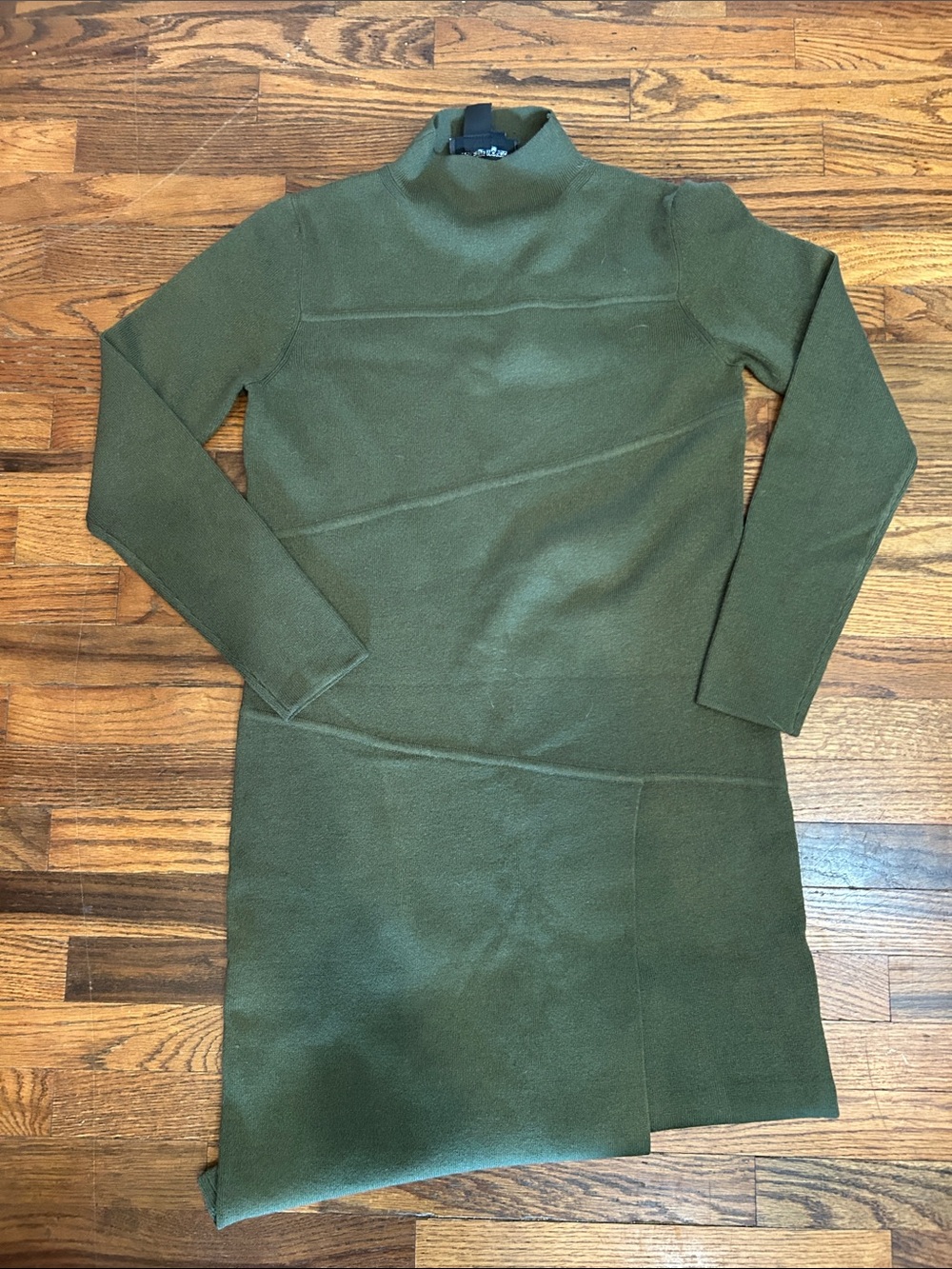 Olive Green Long-Sleeve Mock Neck Knit Dress